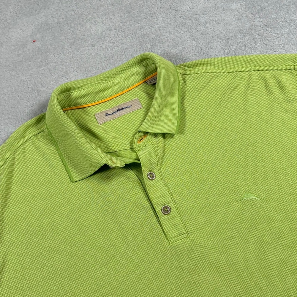 Tommy Bahama Men Emfielder Polo Shirt Lime Green Textured Casual Micro Check 2XT